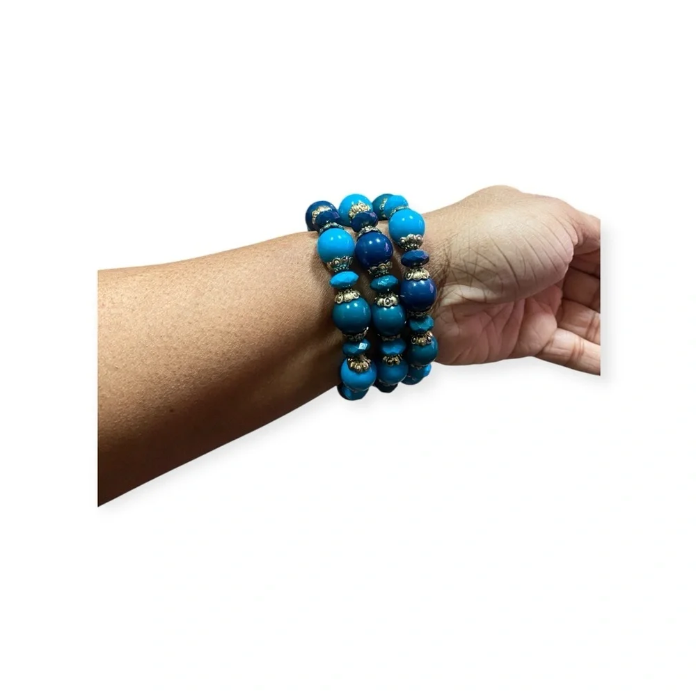 Blue and Turquoise Beaded Bracelet Set